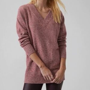 Athleta Vital Heather Red Wool‑Cashmere Blend V‑Neck Tunic Sweater Size S